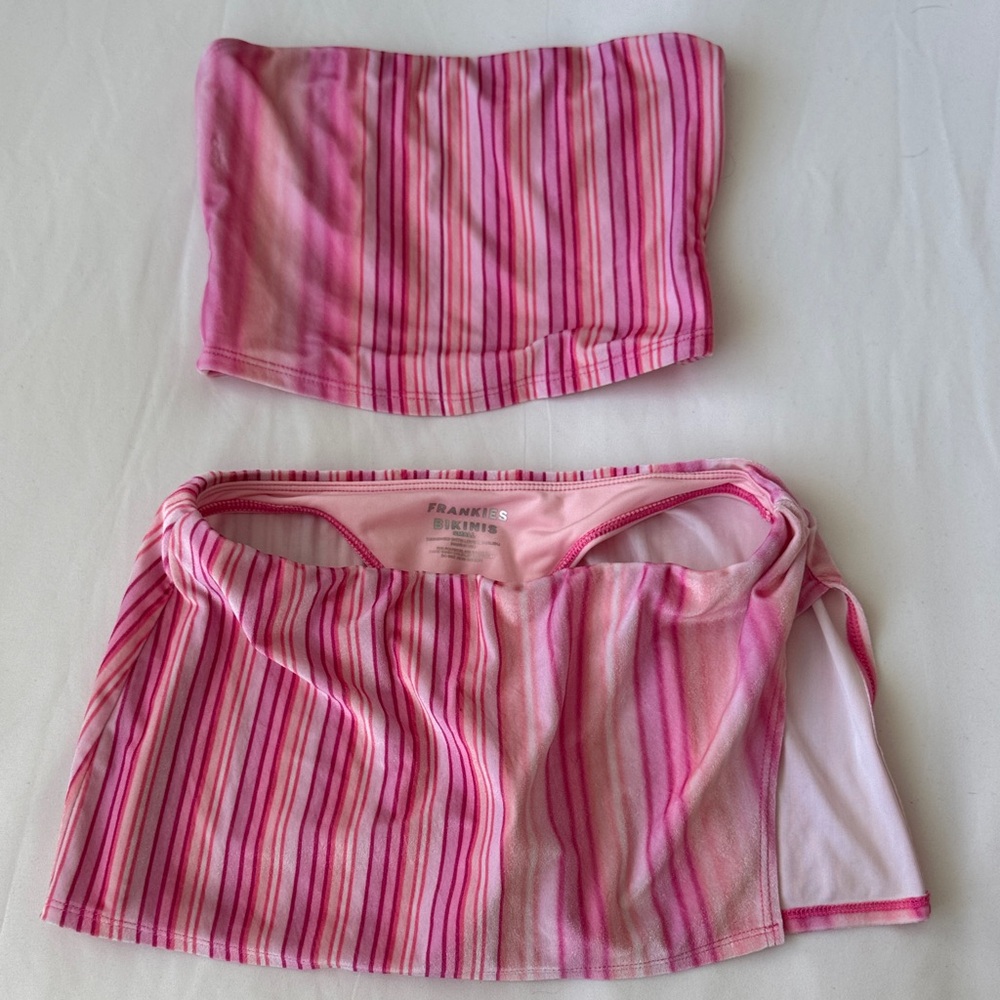 Frankie's Bikinis Pink Striped Set